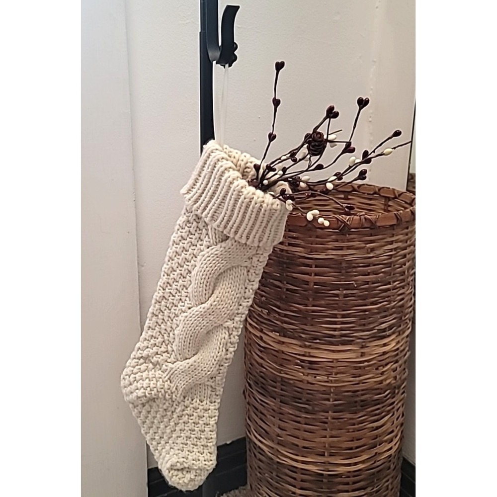 Cream Colored Cable Knit Christmas Stocking 16"H x 4"W